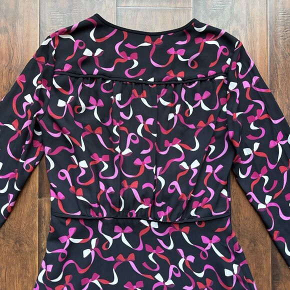 Kate Spade NY Dress Sz 6 Bow Print Ruffle Hem Black Pink Red Holiday Party - Picture 14 of 15